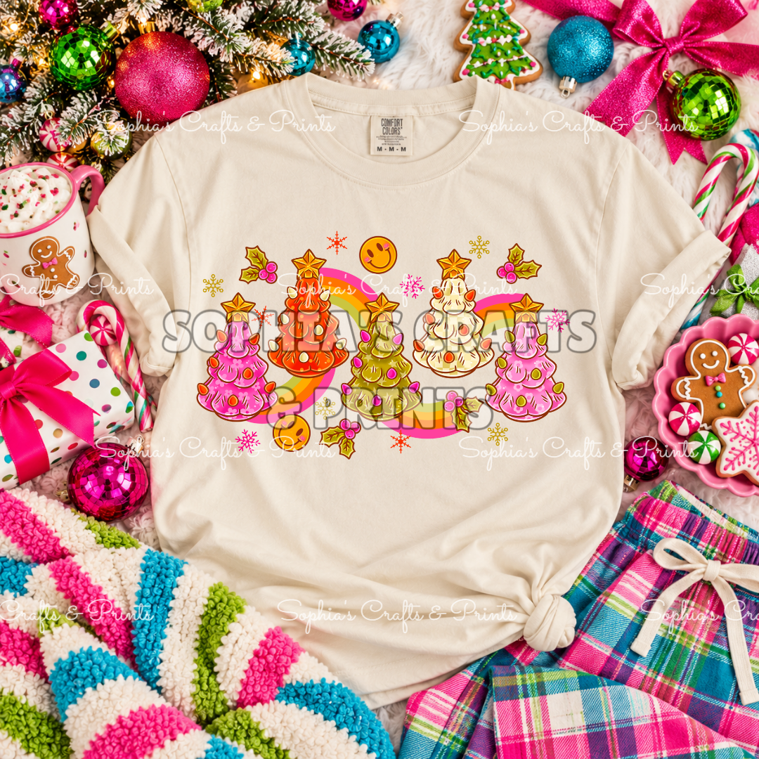 Retro Christmas Trees DTF Transfer