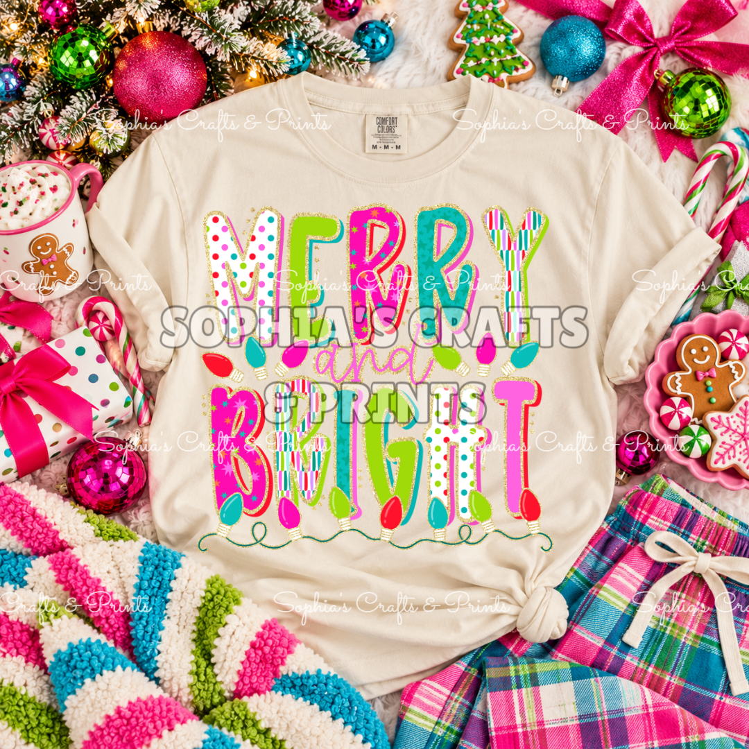 Merry and bright DTF Transfer