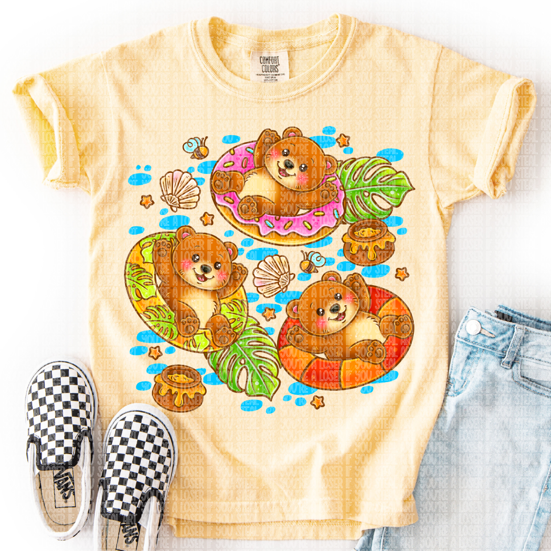 Vacation Honey Bears Blue DTF Transfer