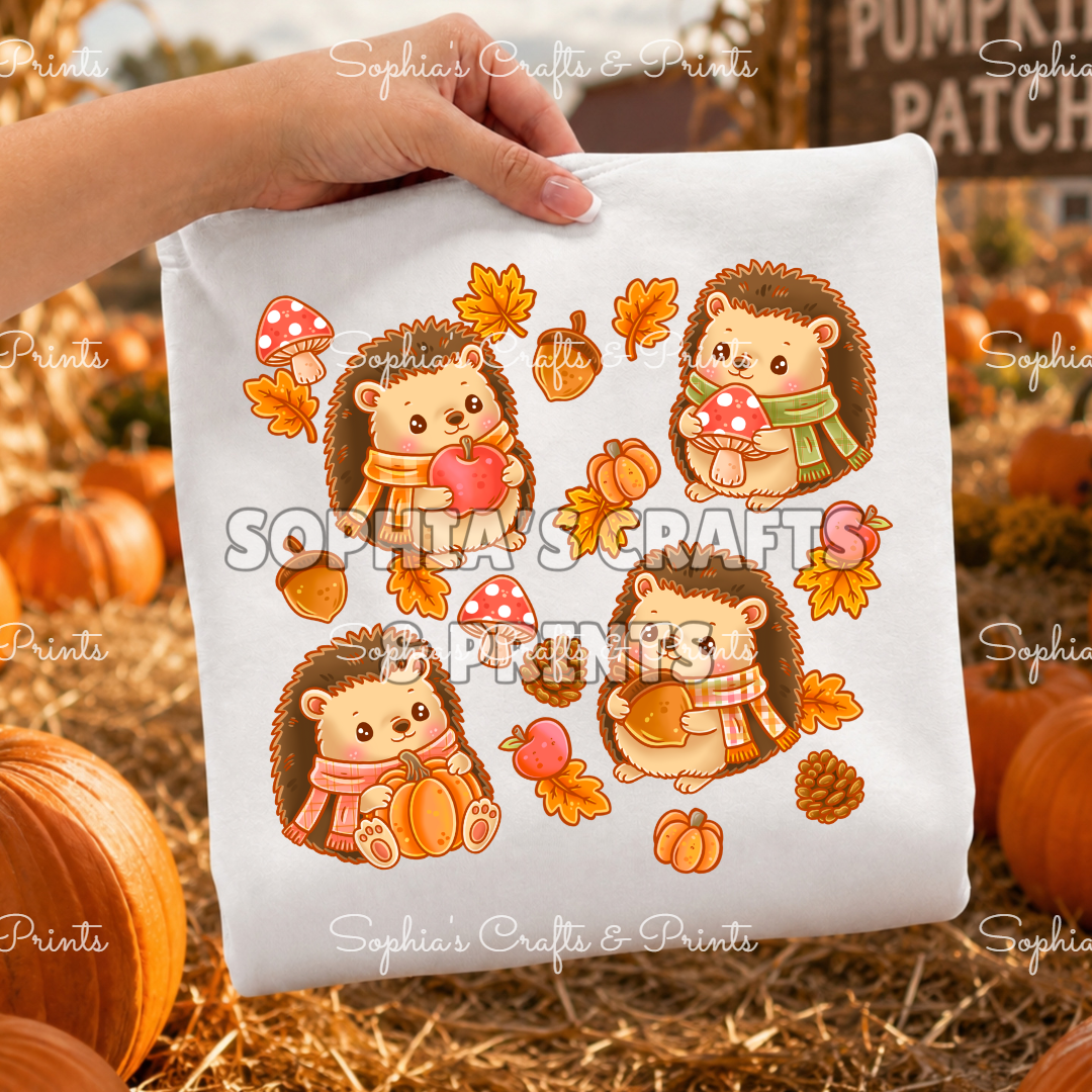 Fall Hedgehogs DTF Transfer