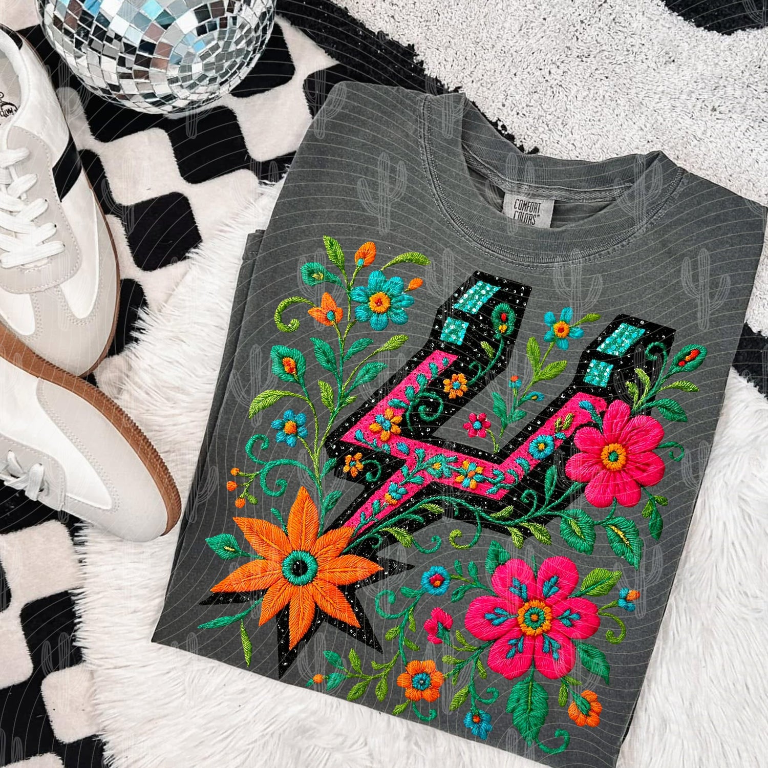 Floral Embroidery Glitter DTF Transfer