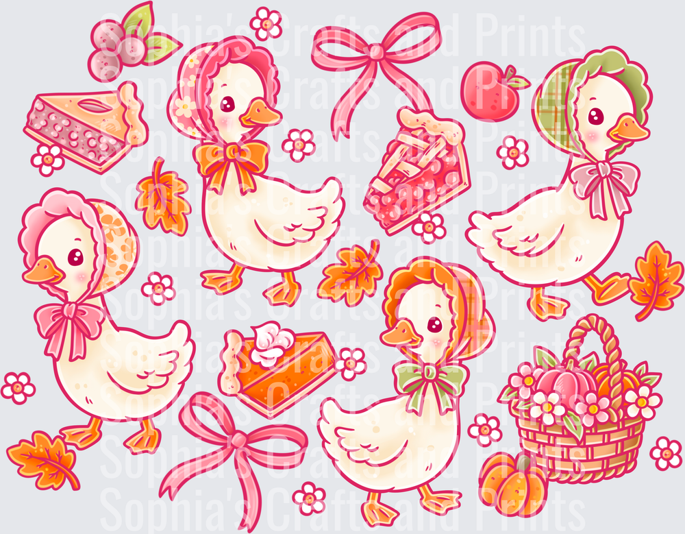 Cozy Fall Geese Pink DTF Transfer