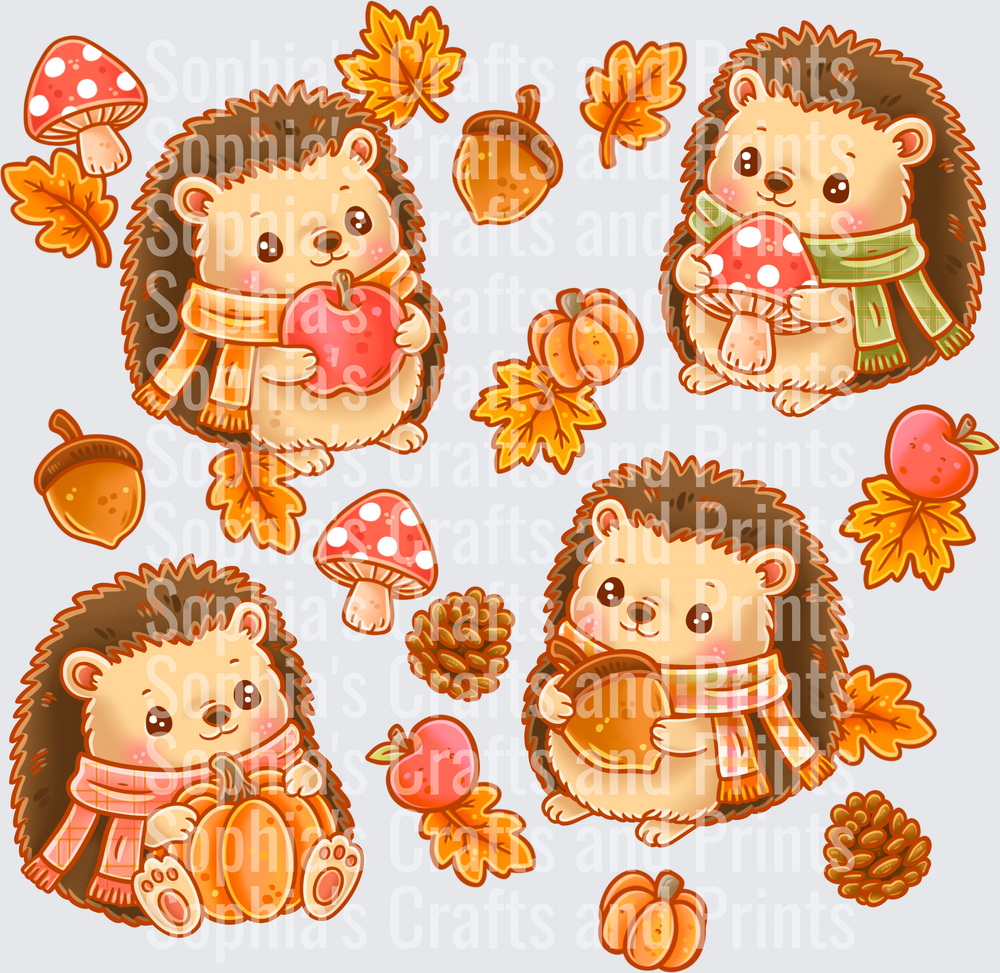 Fall Hedgehogs DTF Transfer