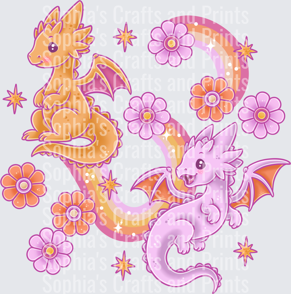 Pastel Dragons DTF Transfer