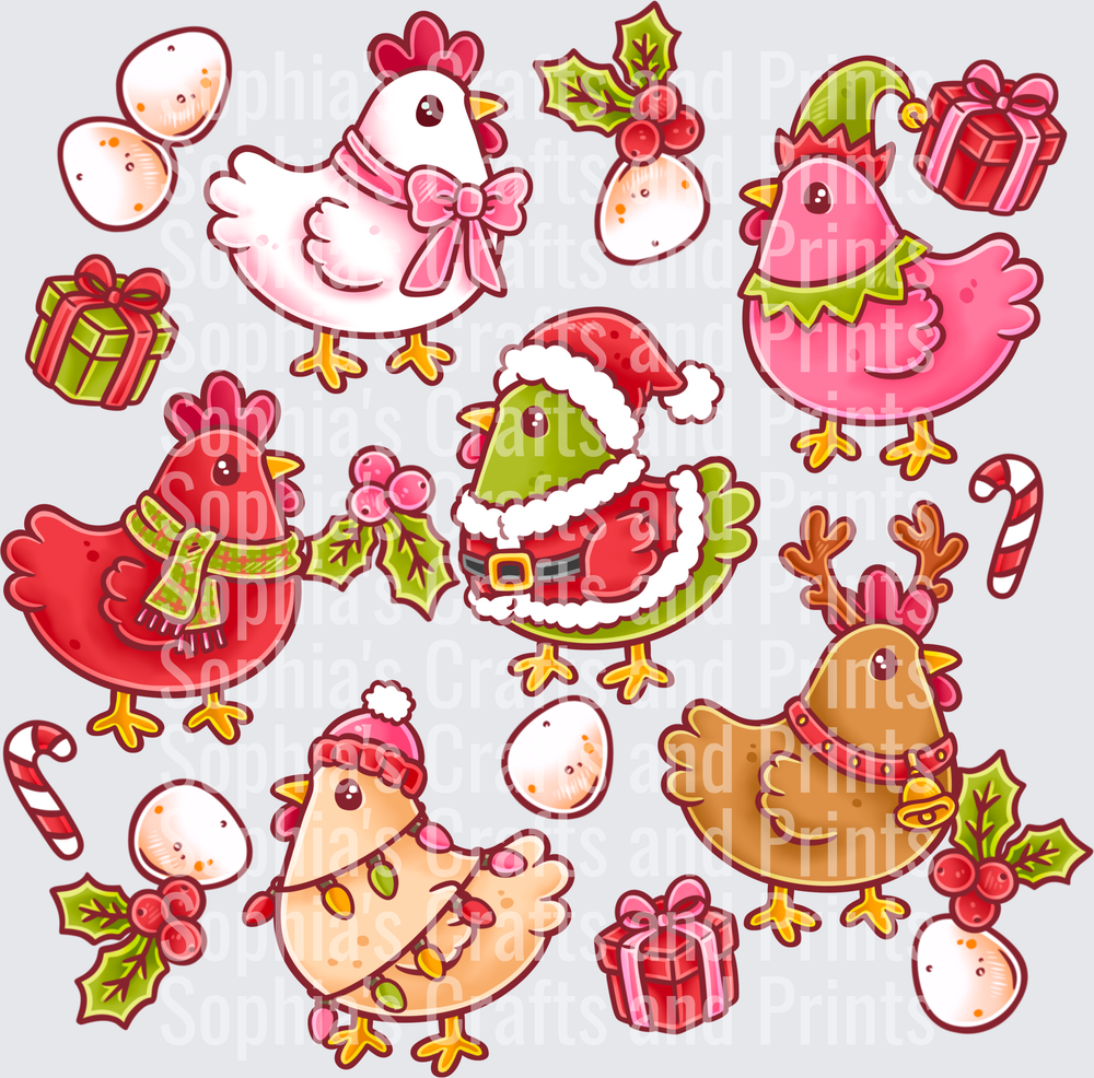 Christmas Chickens Pink DTF Transfer