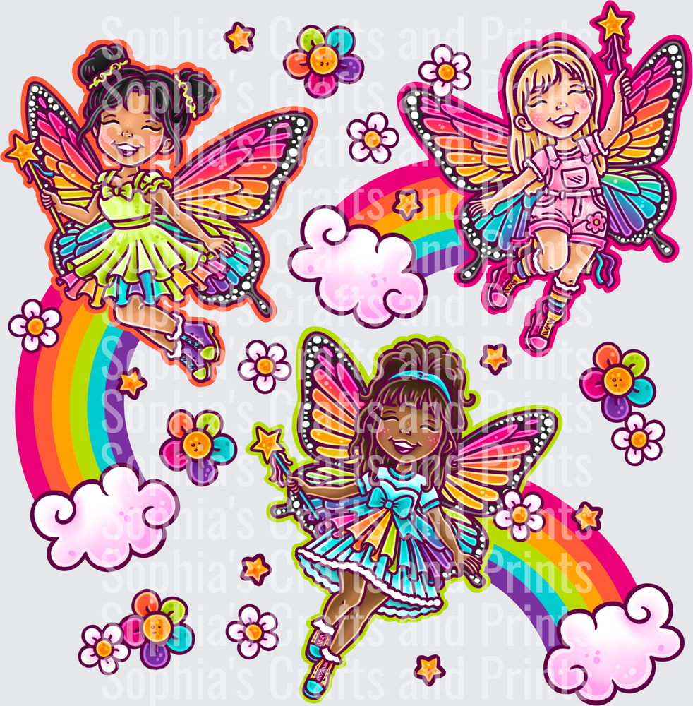 Rainbow Fairies DTF Transfer