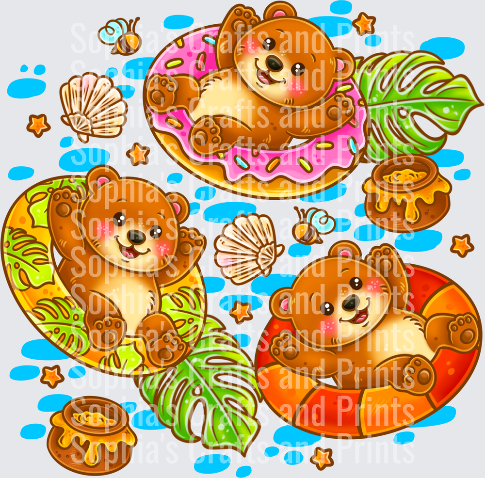 Vacation Honey Bears Blue DTF Transfer