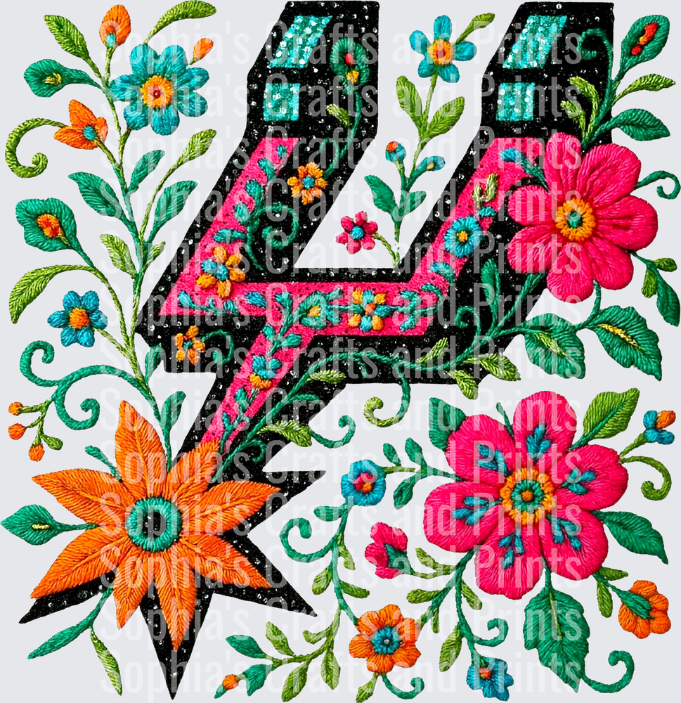 Floral Embroidery Glitter DTF Transfer