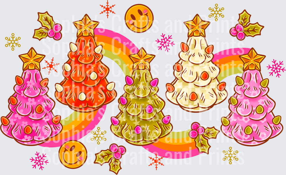 Retro Christmas Trees DTF Transfer